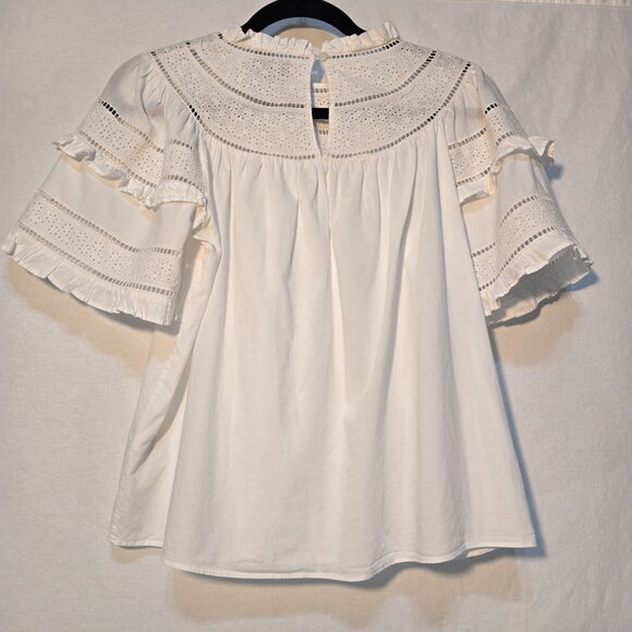 & OTHER STORIES Cottagecore Embroidered A-Line Ruffle WHITE Top Size 4 LIKE NEW! - Picture 2 of 16